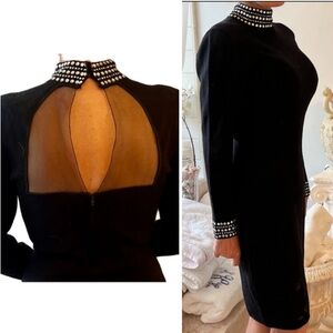 Lillie Rubin Black Knit High Neck Crystal Dress 10